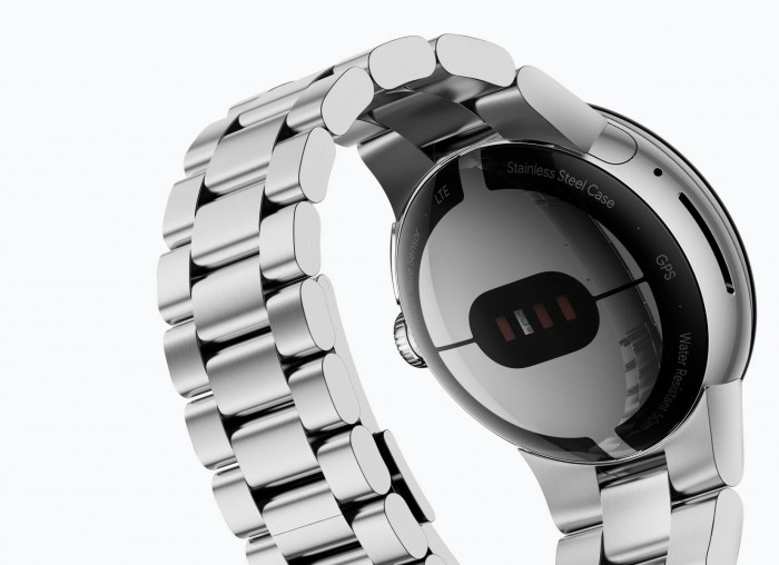 Die Pixel Watch von Google mit Metallarmband (Bild: Google)